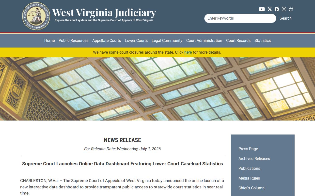 West Virginia criminal history lower court statistics dashboard