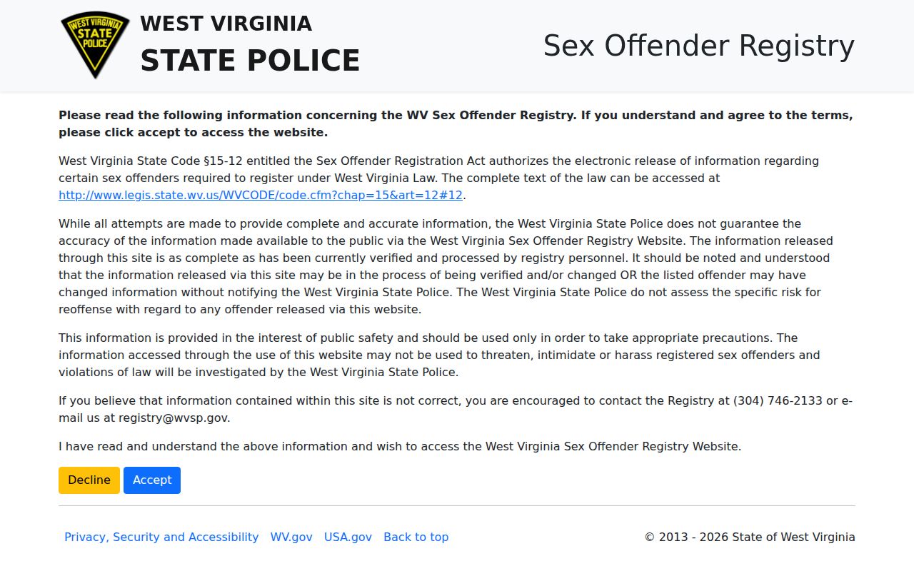 West Virginia sex offender registry search gateway